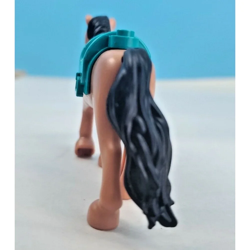 LEGO Friends Horse Figure Light Brown Black Mane Teal Saddle Animal Minifigure